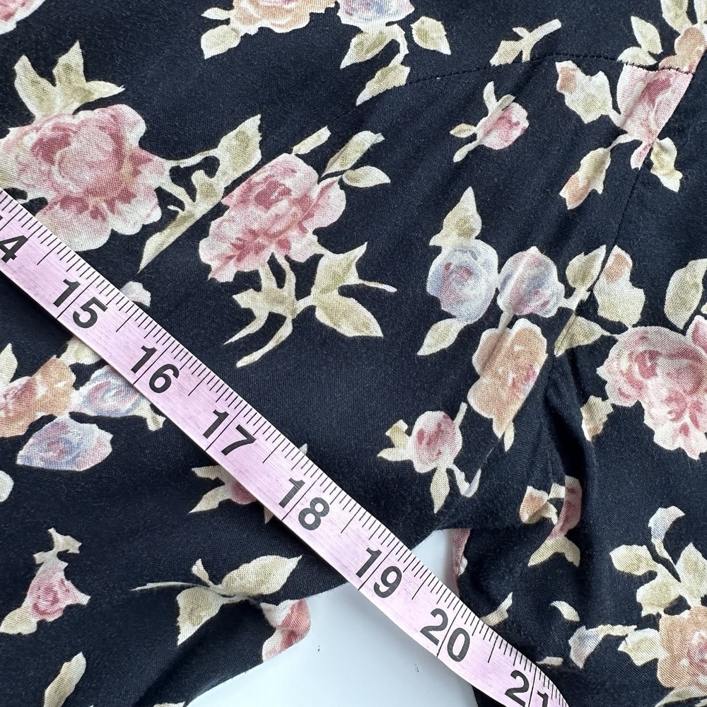 Vintage Ship N Shore Button Down Maxi Dress Womens 14 Black Floral Tie Back 90s - Picture 13 of 14